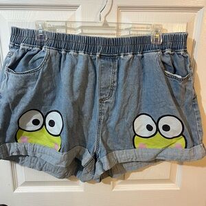 Sanrio Keroppi Denim Shorts Tag - Neon Lime Logo